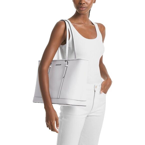 New Michael Kors Jet Set Travel Large Saffiano Leather Tote Bag Optic White - Picture 3 of 4
